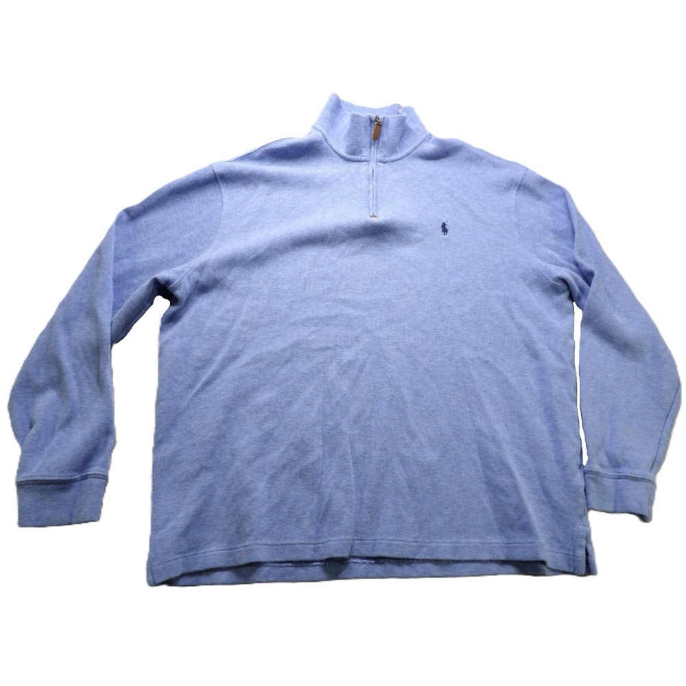 Polo Ralph Lauren Quarter Zip Sweater Men XL Blue Cotton Mock Neck Pullover Pony